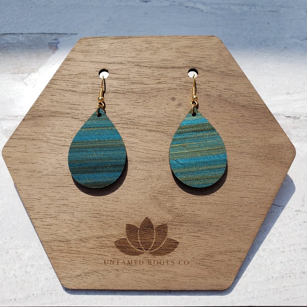 Brushed Turquoise Large Teardrop Dangle Earrings, Acrylic, Handmade
